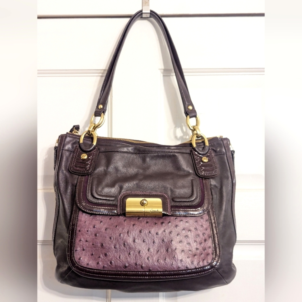 Vintage Coach Kristin North South Zip Tote In Plum